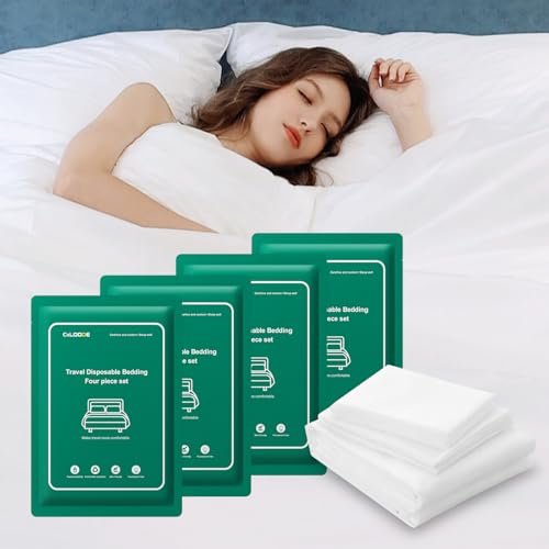 4 Pack Disposable Bed Sheet Queen Size for Hotel, Portable Bedspread, Disposable Bedding Set with Bed Sheet Quilt Cover and Pillowcase for Travel SPA Hotel - color: 4 Pack-disposable Bed Sheet