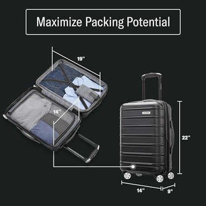 Omni 2 Airline Approved Carry-On Luggage – Stress-Free Size Meets 22x14x9" Requirements – For Fast Trips & Avoiding Baggage Fees – Dual 360° Spinner Wheels, USB Power Hub, Expands 1.5” – Black - color: Midnight Black, size: Carry-on Spinner