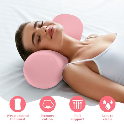 Wenqik 2 Pcs Lumbar Roll Support Pillow Low Back Lumbar Support Office Seat Cushion with Adjustable Strap and Washable Cover for Travel Gaming Chair Car Seat Pain Relief(Pink) - color: Pink
