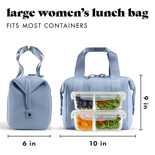 Fit & Fresh Remi Lunch Bag for Women Work – Neoprene Lunch Tote with Containers & Ice Pack, Reusable Meal Prep Lunch Box, Large Capacity, Machine Washable, Slate - color: Blue