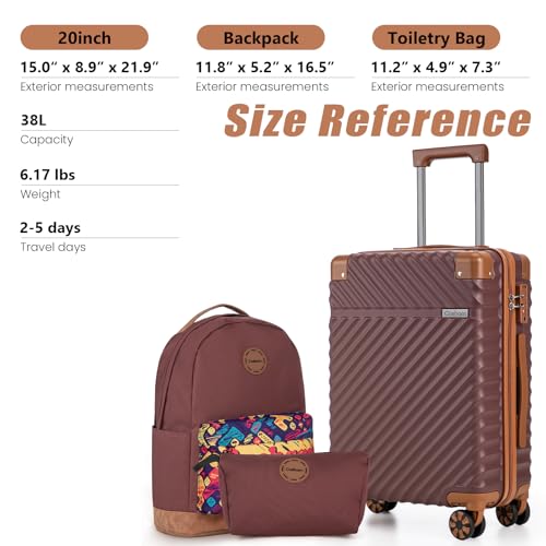 Cosbarn Carry On Luggage 22x14x9 Airline Approved, Hardside 20 Inch Carry on Suitcases with Wheels, Hard Shell ABS Lightweight Carry on Luggage Set, Travel Suitcase Set with TSA Lock, Burgundy - color: Burgundy, size: 3 Piece Sets (20/BP/TB)