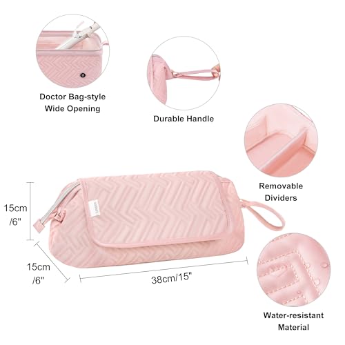 Leudes Hair Tools Travel Bag for Women Heat Resistant Mat for Travel Essentials Hot Tools Straighteners,Flat Irons,Curling Iron,Hot Air Brushes and Hair Dryer Organizer Bags 2 in 1(Pink) - color: Pink