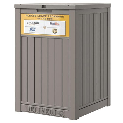 Package Delivery Box for Outside with Sign, Secure Lockable Waterproof Package Delivery Container, Resin Deck Box for Porch & Garden, Grey - color: 021 Grey
