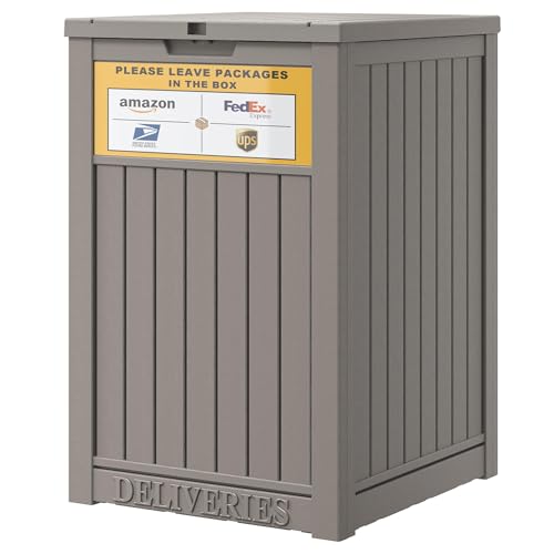 Package Delivery Box for Outside with Sign, Secure Lockable Waterproof Package Delivery Container, Resin Deck Box for Porch & Garden, Grey - color: 021 Grey
