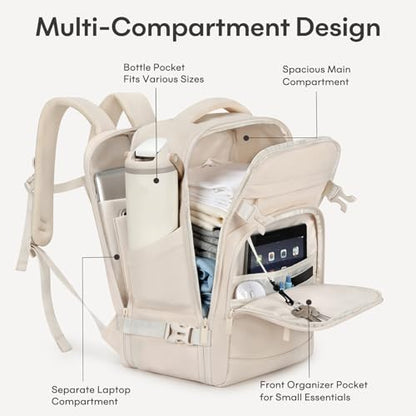 mibasies 30L Travel Backpack for Women & Men: Flight Approved Carry On Backpack, TSA Personal Item Bag with Water Bottle Pocket, Weekender Essentials Backpacks fits 15.6" Laptop - Beige - color: Beige, size: Large