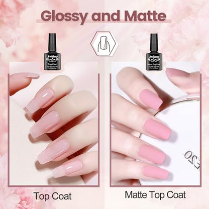 JEWHITENY 14 Colors Poly Extension Gel Nail Kit With U V Lamp Nude Pink White Brown All In One Poly Gel Starter Kit With Base Top Coat Manicure Salon Frence Nail Art DIY - color: A04