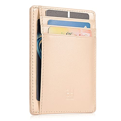 GH GOLD HORSE Slim RFID Blocking Card Holder Minimalist Leather Front Pocket Wallet for Women | Slim - color: Beige
