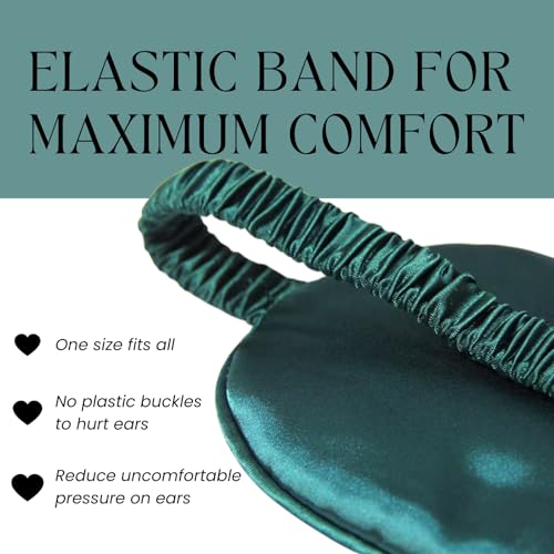 Silk Satin Sleeping Eye Mask, Dark Green Sleep Eye Mask Night Blindfold for Women and Men, Soft Breathable Blackout Eyeshade Eye Cover for Travel, Wedding Bridesmaid Gift - color: Dark Green