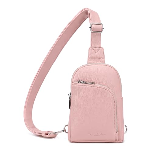 INICAT RFID Blocking Sling Bag, Anti Theft Crossbody Bag for Women Compact Travel Purses Leather - color: Pink Light