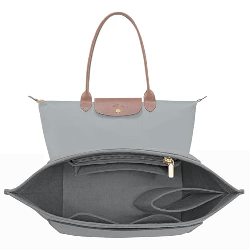 LOUKAYCCI Felt Purse Organizer Insert for Longchamp Le Pliage L Handbag Insert (Light Grey, Large) - color: Light Grey, size: Large