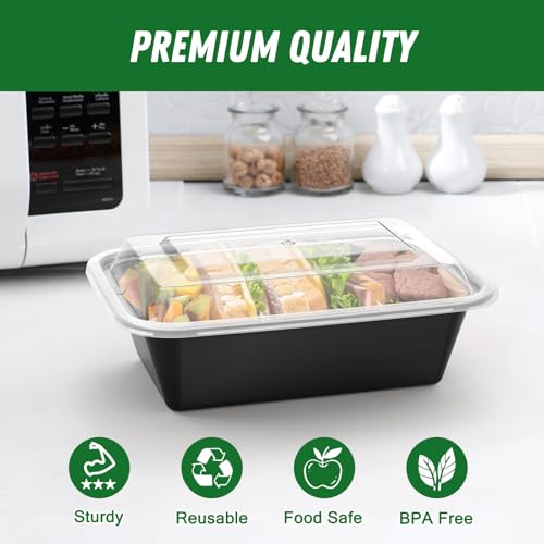 Dealusy 50 Pack (100-Piece) 24 oz Meal Prep Containers Reusable with Lids, Sturdy Leakproof & Food Safe, Microwave, Freezer, Dishwasher Safe Prep Containers, To Go Take Out Plastic Food Storage - size: 24 oz