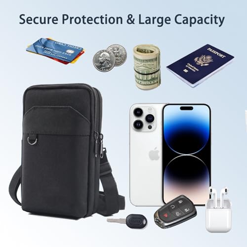 Travel Cell Phone Pouch Belt Pouch, Phone Holster Crossbody Bag with Shoulder Strap for iPhone Case Holder for Hand with Neck Lanyard Smartphone Walking Passport Wallet | with Shoulder Strap - color: Double layer Blue
