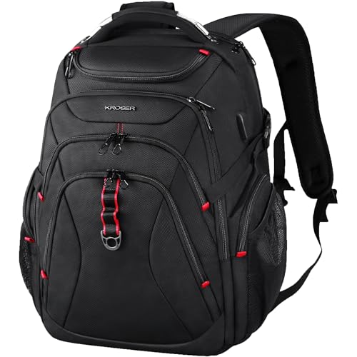 KROSER Travel Laptop Backpack 17.3 Inch XL Computer Backpack with Hard Shell Saferoom RFID Pockets Water-Repellent Business College Daypack Stylish Bag for Men/Women-Black - color: Black-17.3, size: 17.3 inch
