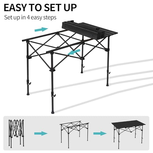SHANQUAN Camping Table Roll up Table, Fold up Lightweight Compact 2-4 Person Portable Adjustable Height Roll up Aluminum Table with Carry Bag for Outdoor, Camping, Picnic, Backyards, BBQ - size: 37.4*25.6/Adjustable