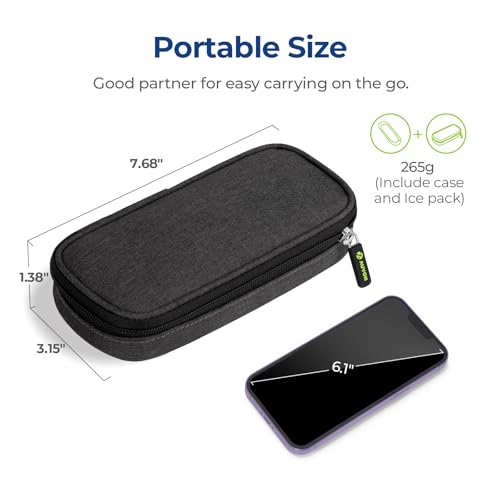 AUVON Insulin Cooler Travel Case with 2 x 90g TSA Approved Ice Packs, Diabetic Medication Insulated Cooling Bag for Insulin Pens and Diabetic Supplies Storage, Compact for Daily Life and Trips - color: Black
