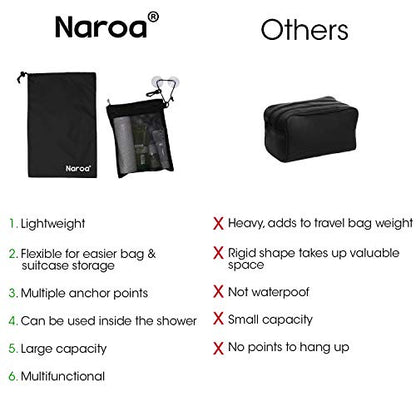 Naroa Waterproof Multifunctional Toiletry Shower Bag for Gym, Travel, Business and Foldable Portable Hanging Bathroom Mesh Caddy with Wet & Dry Storage Suction Hook Tote for Men Women