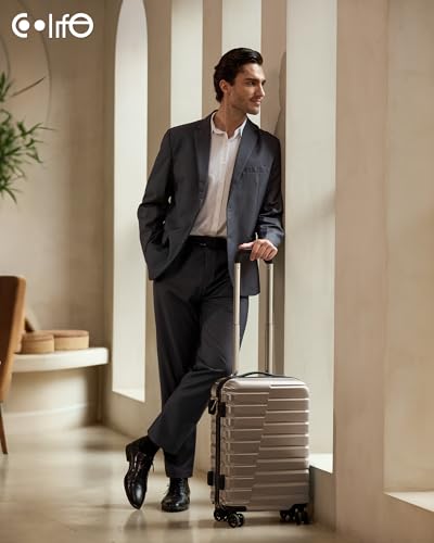 Coolife Carry On Luggage Airline Approved with Spinner Wheels, Hard Shell Suitcase TSA Lock Lightweight Travel Luggage 20-inch,Brown - color: brown, size: Small(20in)