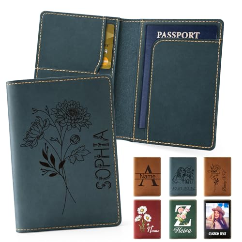 Personalized Passport Holder Custom PU Leather Passport Covers for Travel Customized Passport Wallet Engraved Name Travel Wallet Essentials Vacation for Women Men Family, BirthFlower - style: Style3 - Carved Floral