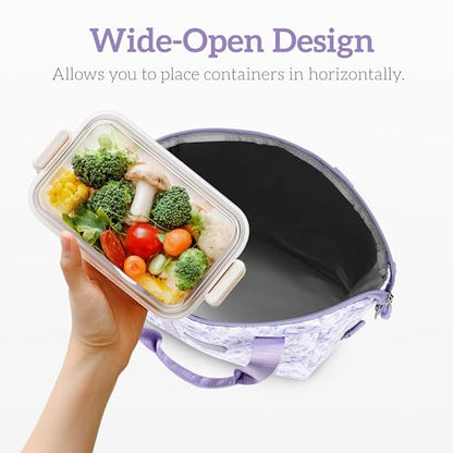 Lunch Box for Women Insulated Lunch Bag, Cute Lunch bags,Reusable Large Capacity Leakproof Lunchbox with Adjustable Shoulder Strap, Lunch tote for Work Office Picnic Travel (Purple Flower) - color: Purple Flower