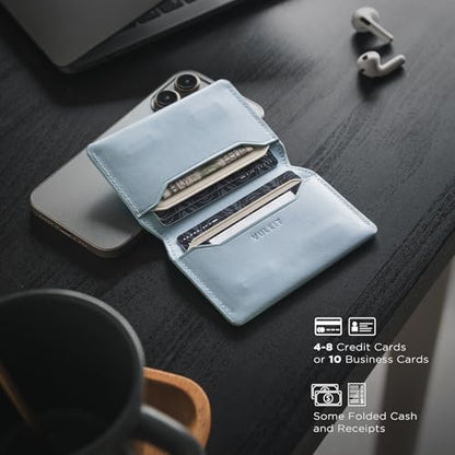 VULKIT Slim Minimalist Card Holder RFID Blocking Leather Credit Card Holder Front Pocket Wallet Magnetic Closure - color: Sky Blue