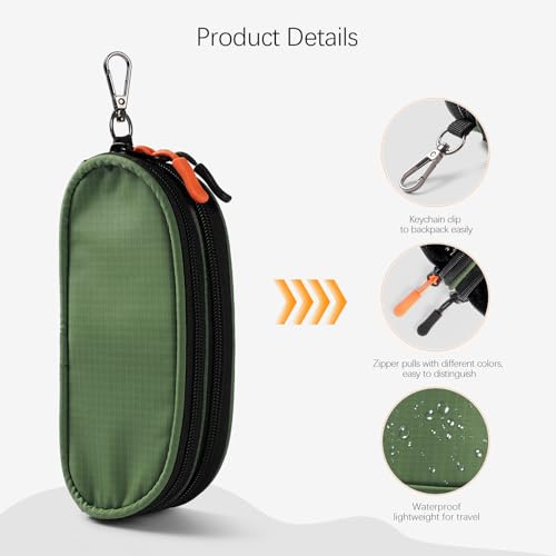 Double Eyeglasses Case Soft Portable Zipper Sunglasses Pouch with Keychain Clip for Men Women - color: Army Green