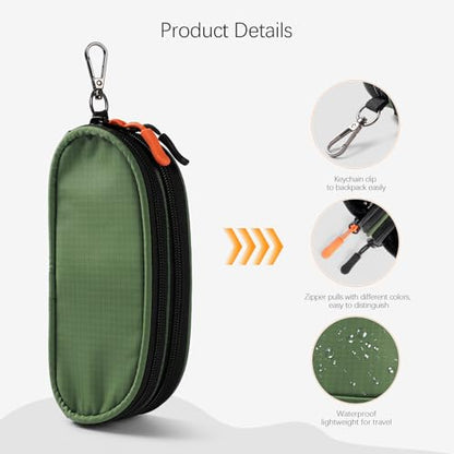 Double Eyeglasses Case Soft Portable Zipper Sunglasses Pouch with Keychain Clip for Men Women - color: Army Green