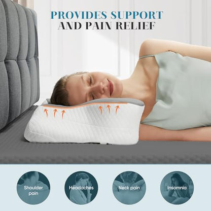 Sweetcrispy Cervical Pillow for Neck and Shoulder - 2 Pack Ergonomic Memory Foam Pillows, Contour Side Sleeper for Adults, Cooling Orthopedic Neck Support for Back Stomach Sleepers,Grey