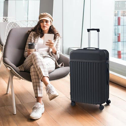 Merax Luggage Sets, Durable Hardshell 3 Piece Suitcase with Double Spinner Wheels and Handle Bags,Lightweight Carry on Luggage with TSA Lock,20+24+28 inches,Black - color: Black, size: 3 Piece(20+24+28+Bags）