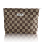 Wudygirl Travel Cosmetic Bag Checkered Makeup Bag Canvas Makeup Pouch for Women Toiletry Pouch Large Capacity Make up Organizer with Zipper Aesthetic (Brownish Checkered) - color: Brownish Checkered