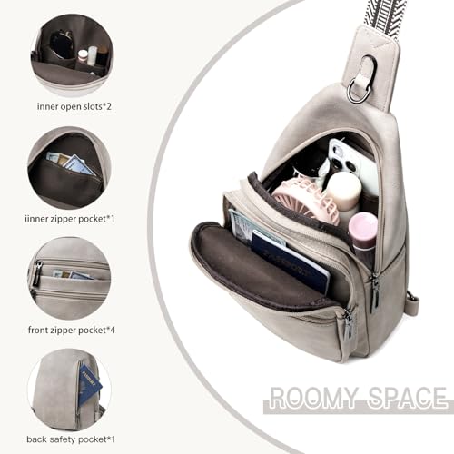 Leresas Sling Bag for Women Crossbody Bags Fanny Packs Sling Purse Backpack Shoulder Bag Vegan Leather Chic Gifts Travel Handbag Light Grey - color: Light Grey