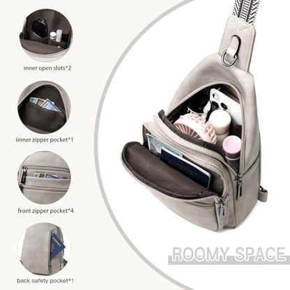 Leresas Sling Bag for Women Crossbody Bags Fanny Packs Sling Purse Backpack Shoulder Bag Vegan Leather Chic Gifts Travel Handbag Light Grey - color: Light Grey