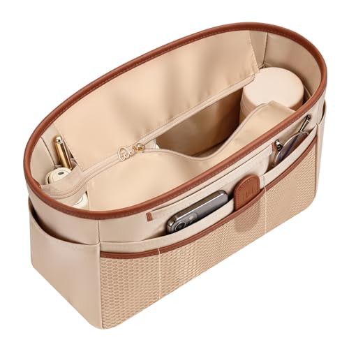 GIVLEFLY Purse Organizer Insert for Tote Bag, 11.81 Inch Satin Bag Organizer with Zipper Pocket, Multi Pocket Handbag Organizer - color: Beige Zipper, size: 11.81" (L) – Measure Before Purchase