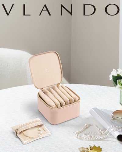 Vlando Jewelry Travel Case,Travel Jewelry Organizer with Clear Velvet Jewelry Bags 6Pcs Zipper Pouch for Women Gift Ideas for Birthday Wedding Graduation-Khaki - color: B.6PCS Khaki