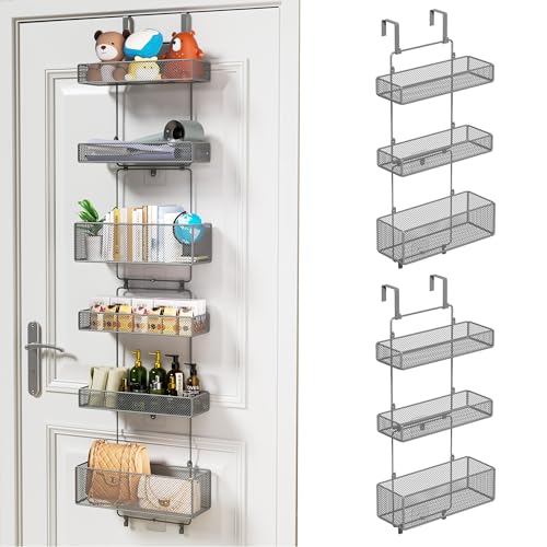 HapiRm Over Door Organizer Storage - Separable Door Organizer Hanging with 6 Metal Large Capacity Baskets for Bathroom Bedroom Kitchen Pantry Closet (Grey) - color: Grey, size: 6-Tier
