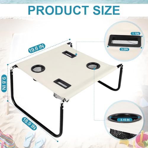 Portable Beach Table Foldable Camping Picnic Table with Cup Holder and Phone Pockets Lightweight Stable for Tailgate Travel Fishing Hiking and Outdoor Adventures(White,Solid Pattern) - color: White
