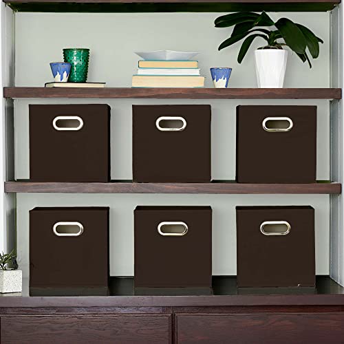 Household Essentials Foldable Fabric Storage Cubes 6-Pack – 11x11x11 Stackable Non-Woven Bins with Chipboard Sides & Grommet Handles – Closet, Shelf, Nursery, or Office Organizer – Chocolate Brown - color: Brown, size: 11” L x 11” W x 11” H