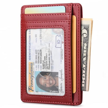 Buffway Slim Minimalist Front Pocket RFID Blocking Leather Wallets for Men and Women - Alaska Cherry - color: Alaska Cherry