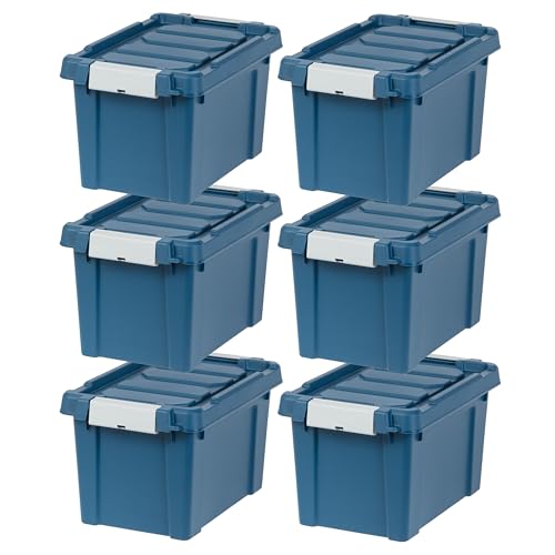IRIS USA 5 Gallon Eco-Friendly Lockable Storage Bins with Lids, 6 Pack - Made in USA, Heavy Duty, Stackable Containers, Garage Organizing Bins Moving Tubs, Rugged Sturdy Equipment Utility Box - Navy - color: Navy, size: 5 Gal - 6 Pack