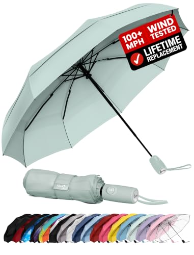 Repel Windproof Travel Umbrella - Compact & Withstands Winds up to 100MPH , Strongest Premium Auto Folding Umbrella for Rain and Sun - Durable, Light & Portable for Women & Men , Fits Backpack & Cars - color: Pastel Mint