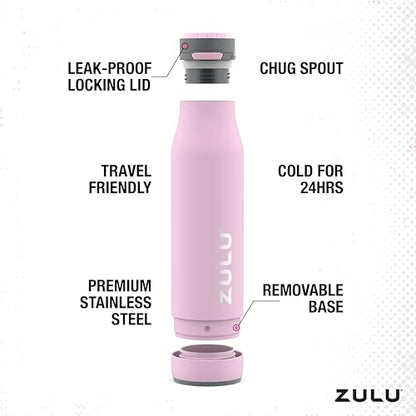 ZULU Ace 24oz Stainless Steel Water Bottle with Chug Spout and Removable Base | Vacuum Insulated Reusable Bottle with Leak Proof Lid for School, Gym, and Travel, Bike Cage Compatible, Gift Ready, Pink - color: Pink Cashmere