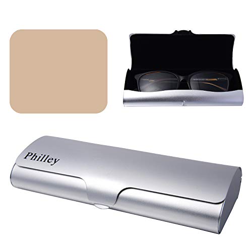 Philley Aluminum Ultra-Light Eyeglasses Case Hard Shell Nearsighted Glasses Case for Women & Men - color: Silver