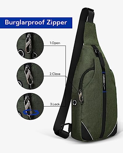 WATERFLY Medium Crossbody Sling Backpack Anti Theft Backpack for Traveling Chest Shoulder Bag - color: Army Green(medium)