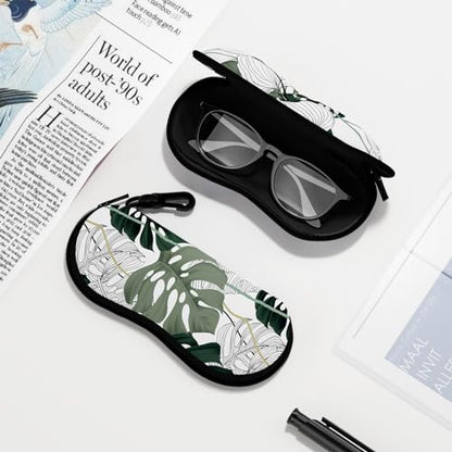Sunglasses Soft Case, Ultra Light Portable Neoprene Zipper Glasses Case for Men Women - color: Green Leaf