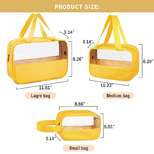Clear Makeup Bag, 3 Pcs of Cosmetic Bags Set, Transparent PVC Travel Makeup Pouch, Waterproof Cute Toiletry Bag for Women (Yellow) - color: Z-Yellow-3pcs, style: 3pcs