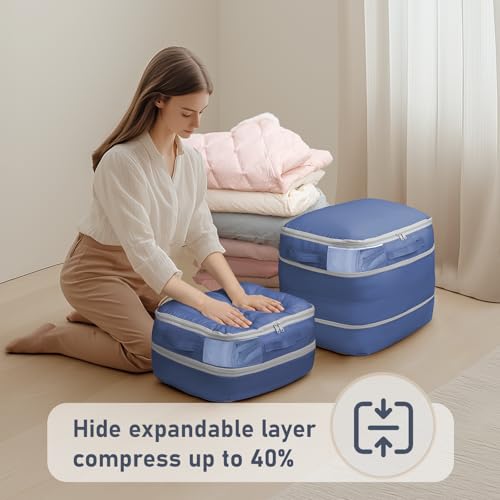 DIMJ Compression Storage Bags 8 Pack - Blanket Storage Bags with Window Zipper, Ultra Space Saving Self Compression Organizer for Puffer Jacket, Bedding, Lightweight Comforter Duvet, Sweater, Sheet - color: Navy Blue, size: 39L x 8 Pack