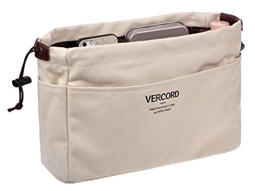 Vercord Canvas Handbag Organizers, Sturdy Purse Insert Organizer Bag in Bag, 10 Pockets Color Beige Large - color: Beige, size: Large