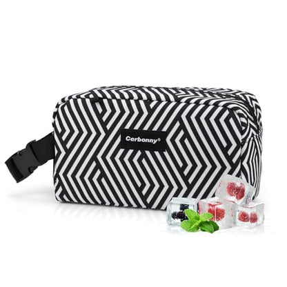 Freezable Lunch Bag,Freezable Snack Bag,Mini Cooler Bag for Travel/Work/School,Small Insulated Bag,Small Cooler Lunch Box with Ice Packs,Insulated Snack Bag,Freezable Snack Box with Handle Buckle - color: Geometric Lines