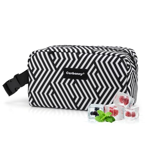 Freezable Lunch Bag,Freezable Snack Bag,Mini Cooler Bag for Travel/Work/School,Small Insulated Bag,Small Cooler Lunch Box with Ice Packs,Insulated Snack Bag,Freezable Snack Box with Handle Buckle - color: Geometric Lines
