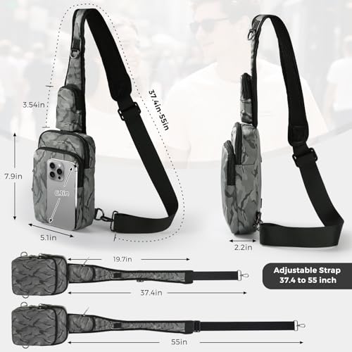 VADOO Sling Bag, Crossbody Bag with Zipper Lock, RFID Blocking & Water Resistant for Men and Women - color: Camouflage Grey