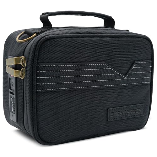 Storage Case with TSA Combination Portable Lock Bag, Carbon Lined Medicine Lockable Box, Travel Pack & Home Secured odor-resistant Organizer Divider Jars Accessories, Removable Tray (Black) - color: Black